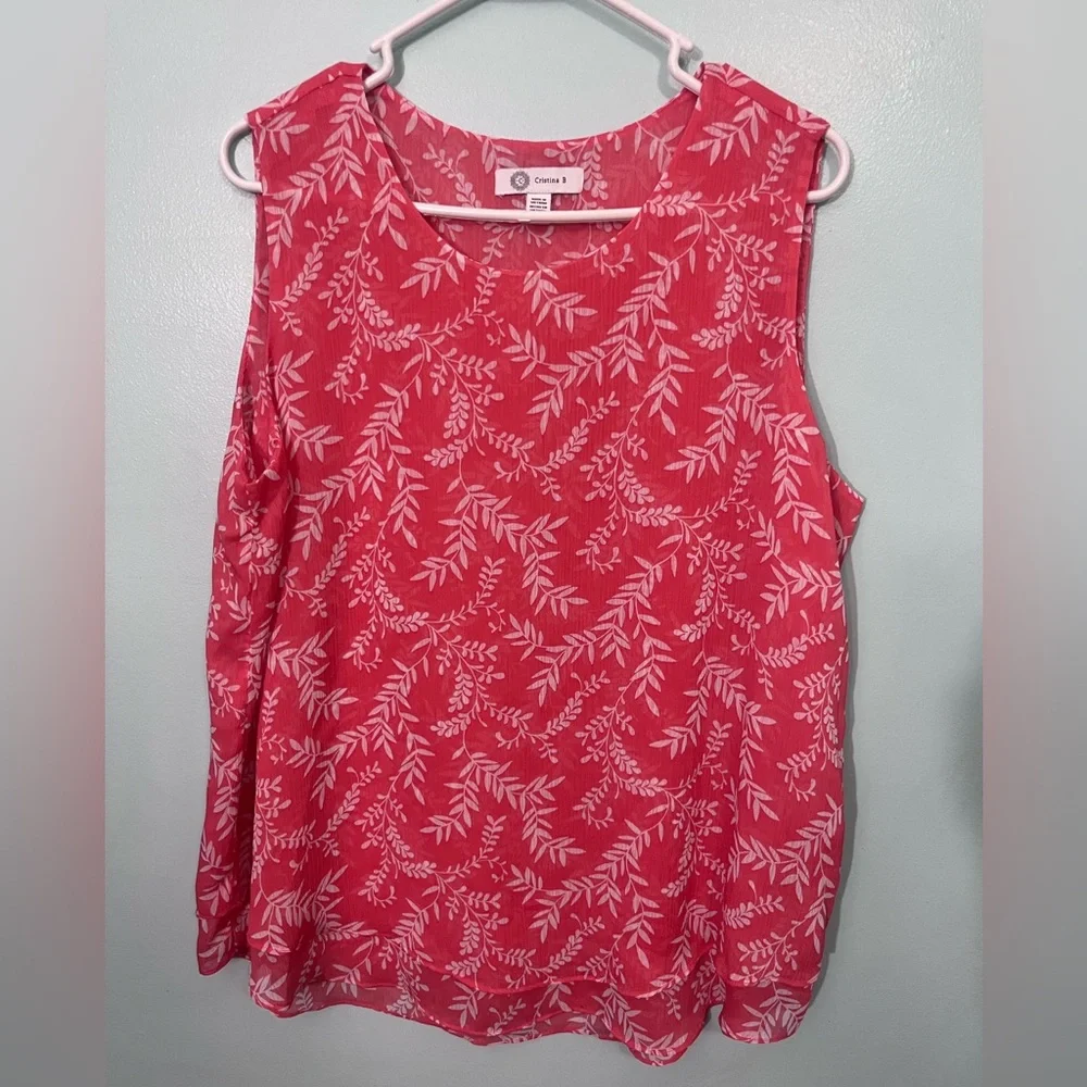 Cristina B Pink Leaf Print Blouse - Picture 1 of 7